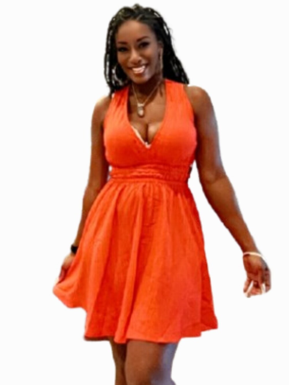 BLUSH Blush Vibrant Orange V-Neck Mini Dress
